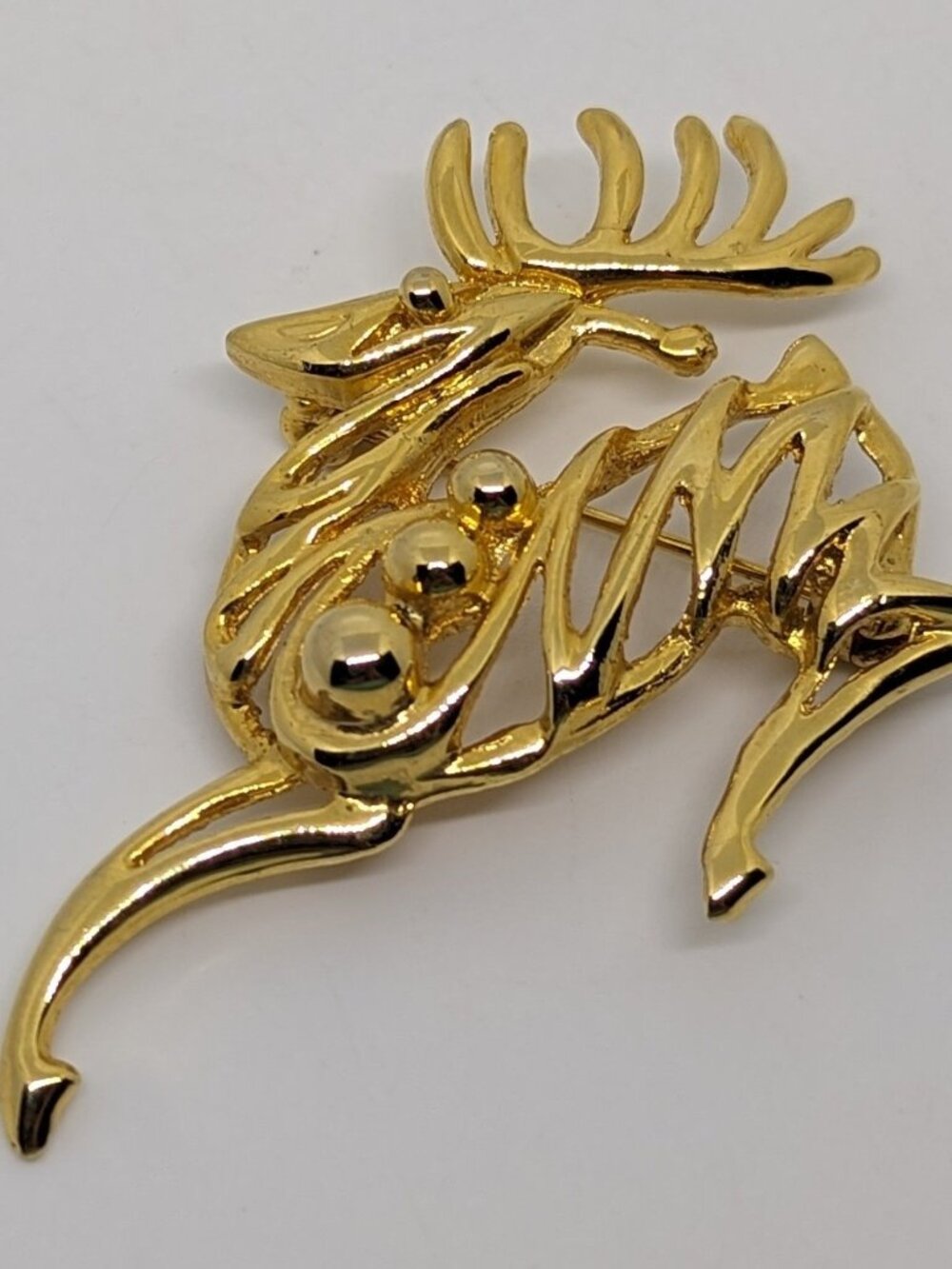 Vintage Gold-Tone Leaping Reindeer Brooch Pin Holiday Christmas Jewelry